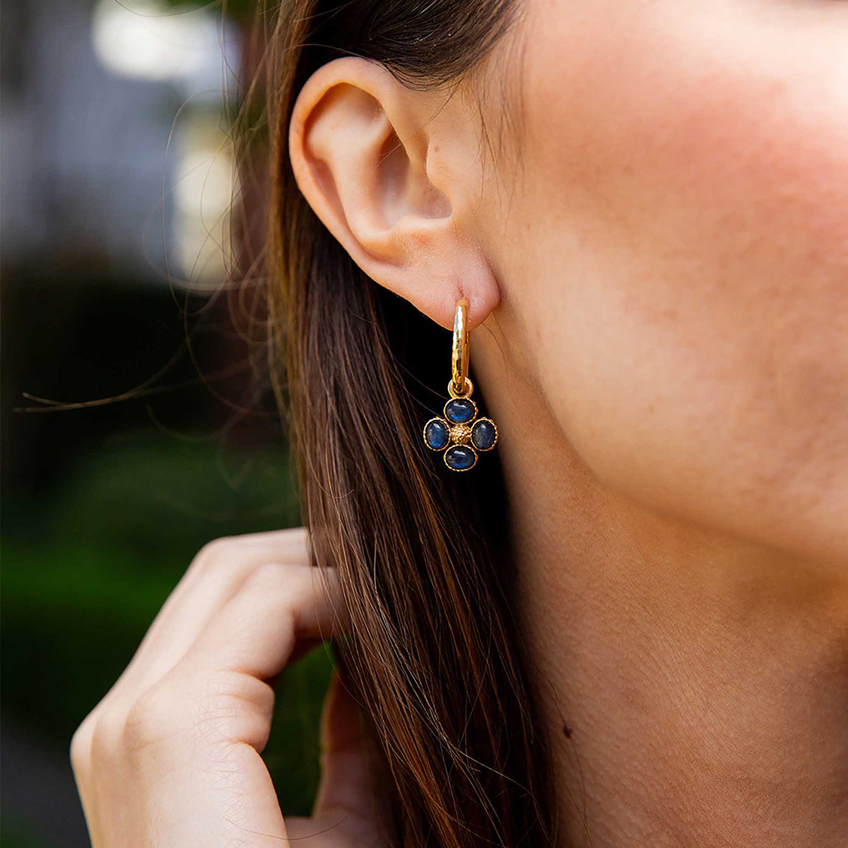 Berry Clover Hoop Earrings - Blue Labradorite, view 4