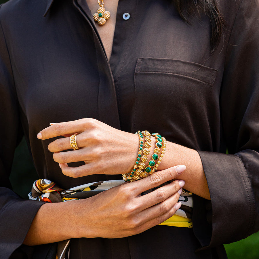 Berry Gem Petite Hinged Bangle - Malachite, view 2, styled