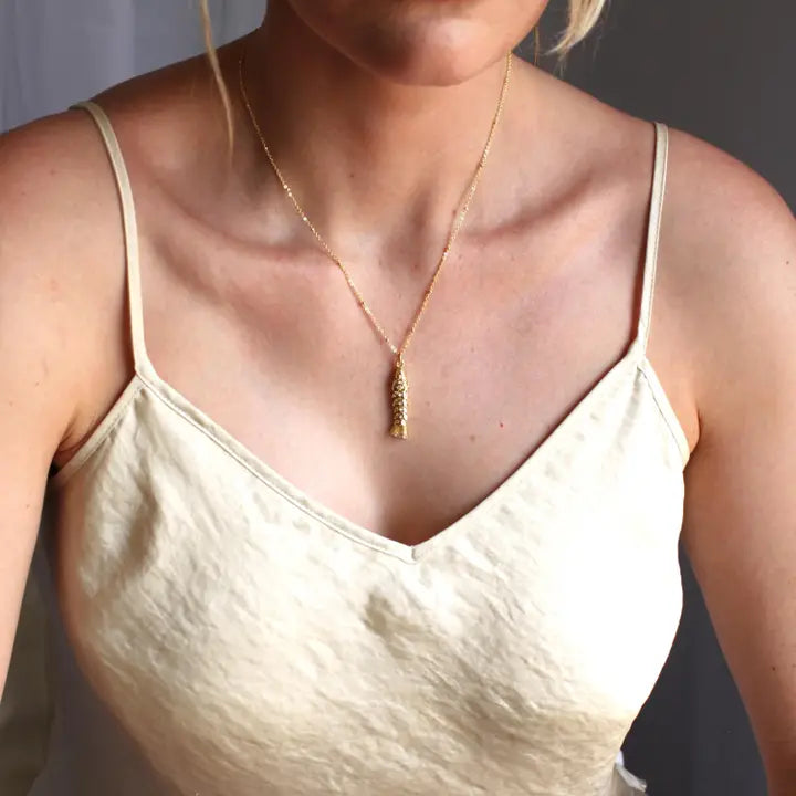 Gold Cz Fish Pendant