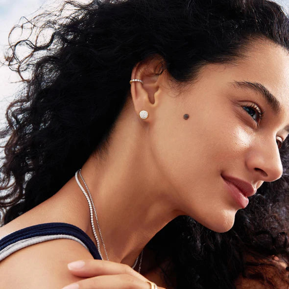 Gold Pavé Disc Stud Earrings, view 2