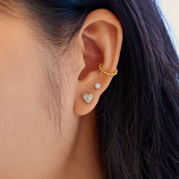 Gold Pavé Heart Stud Earrings, view 2