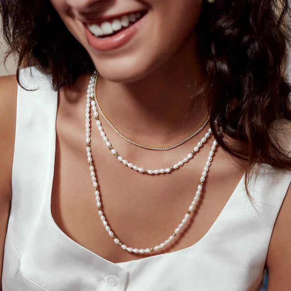 Gold Pavé Necklace, view 2, styled