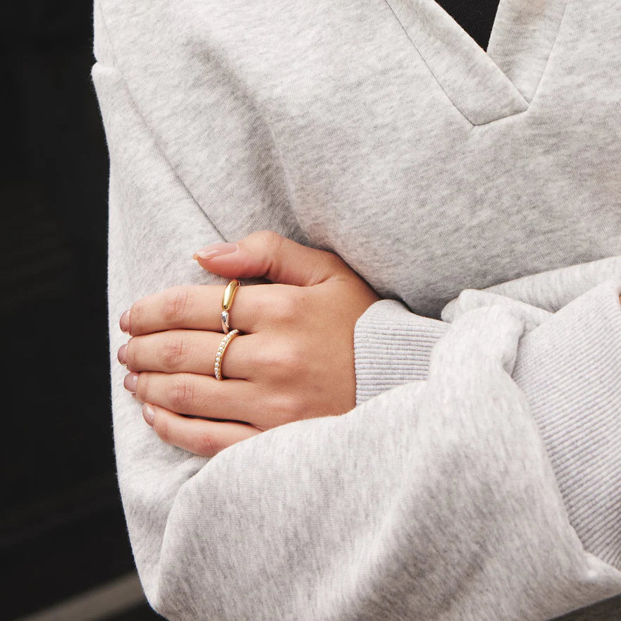 Gold Shell Pearl Beaded Ring, view 2, styled