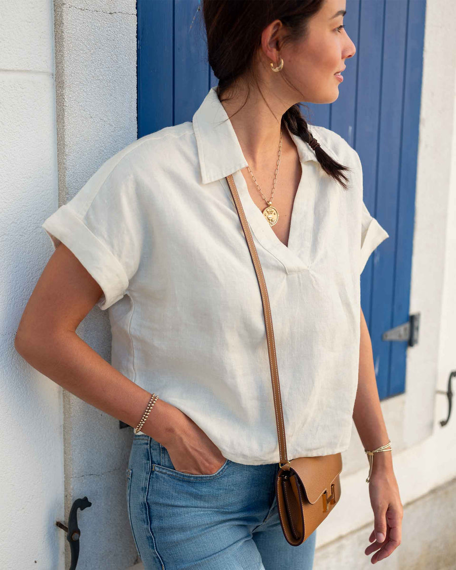Hadley Boxy Linen Top, view 2, styled