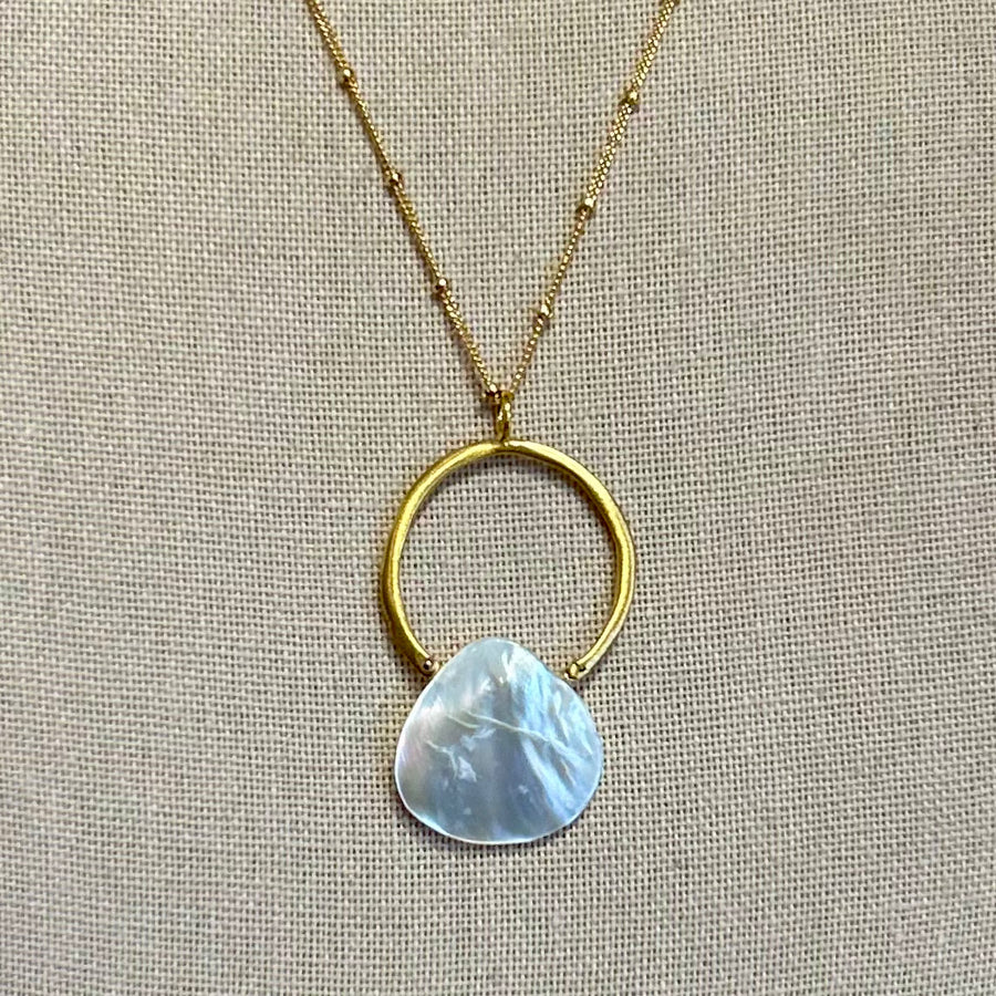 Circle w/ Mother Of Pearl Necklace, view 2, styled