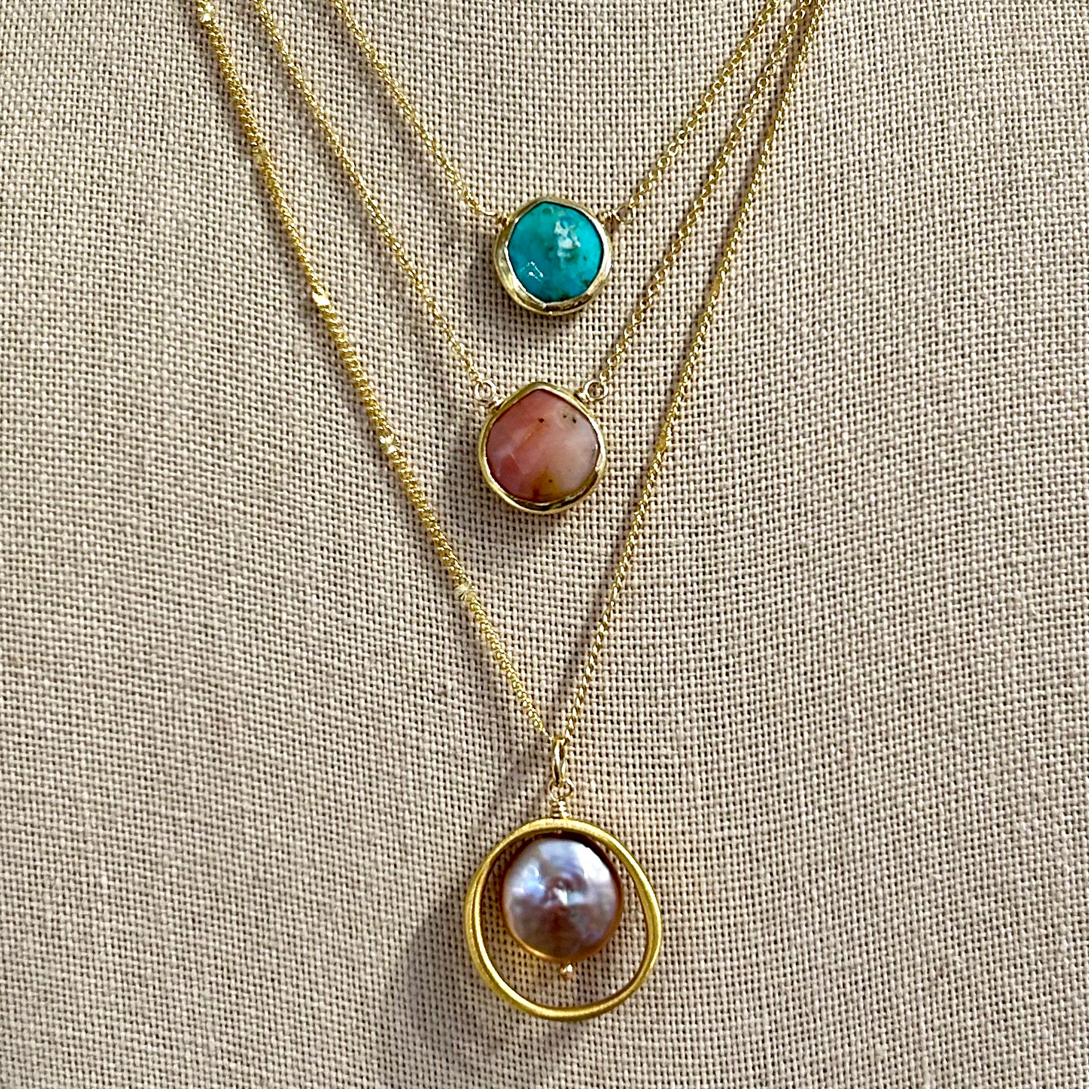 Open Circle Pink Pearl Necklace