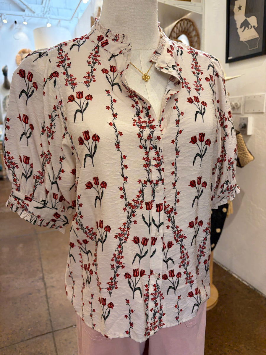 Sweet Clementine Button-Front Blouse, view 2, styled