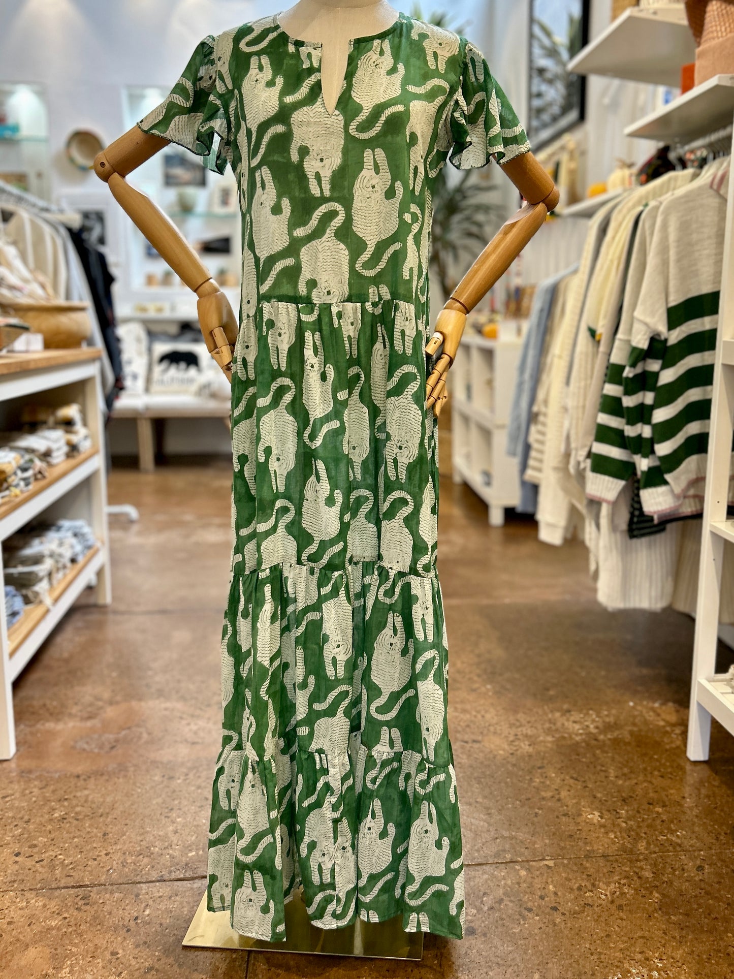 Kenya Flutter Sleeve Green Tiger Dress