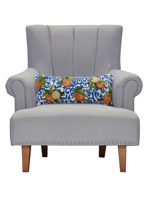 Mediterranean Oranges Oblong Hook Pillow, view 2, styled