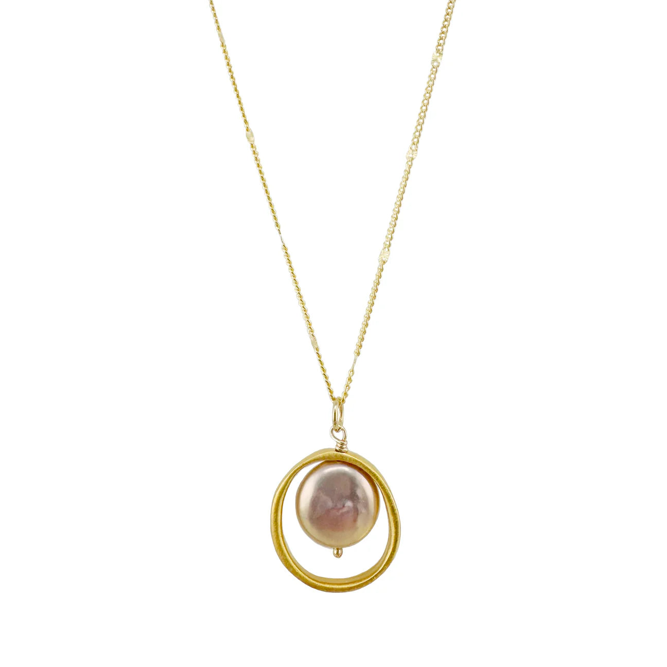 Open Circle Pink Pearl Necklace