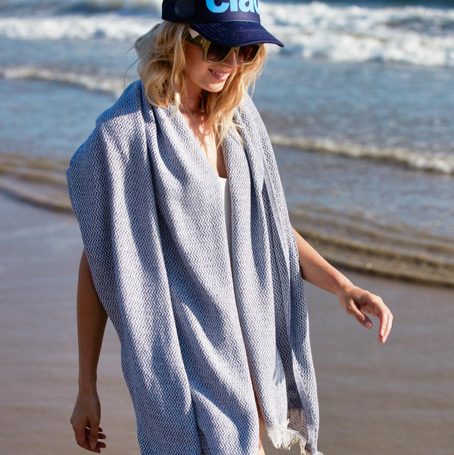 St. Tropez Bamboo Scarf Wrap Towel, view 2, styled