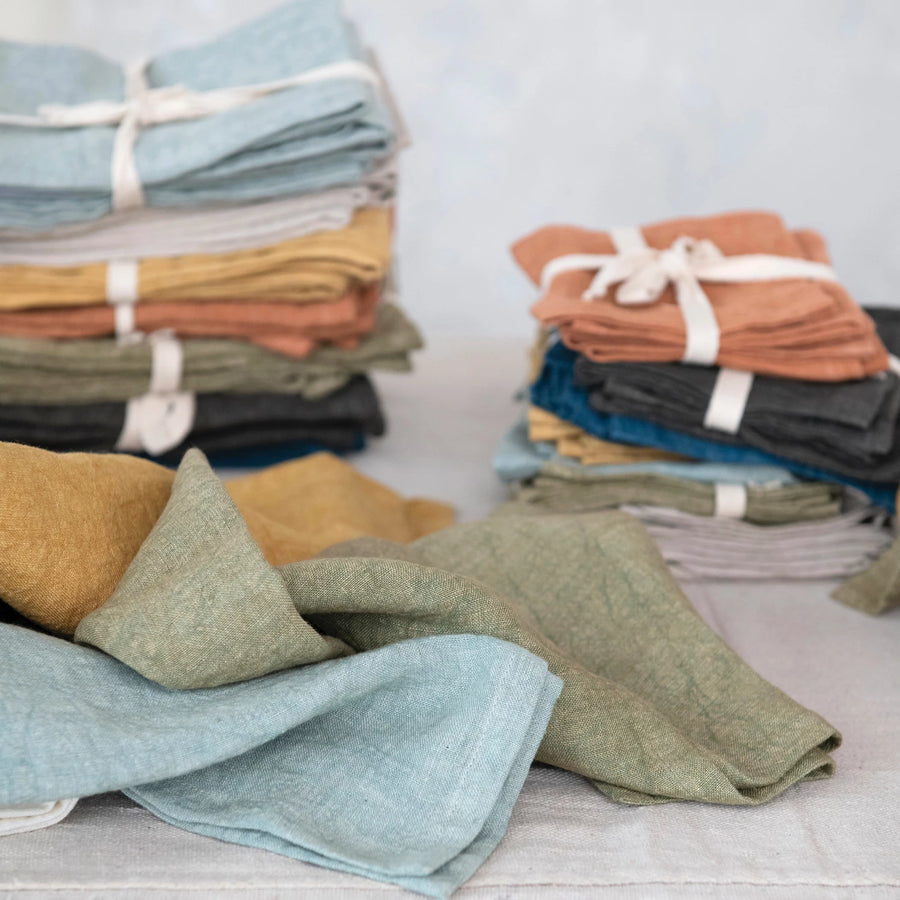 Stonewashed Linen Cocktail Napkins, Set/4, view 2, styled