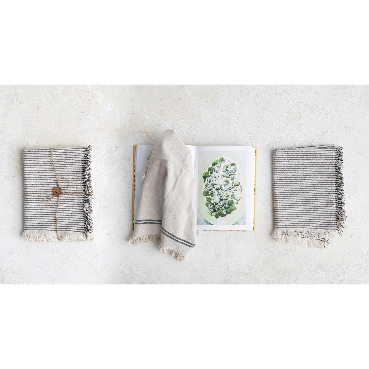 Cotton Tea Towels w/ Stripes & Fringe, Set/ 2