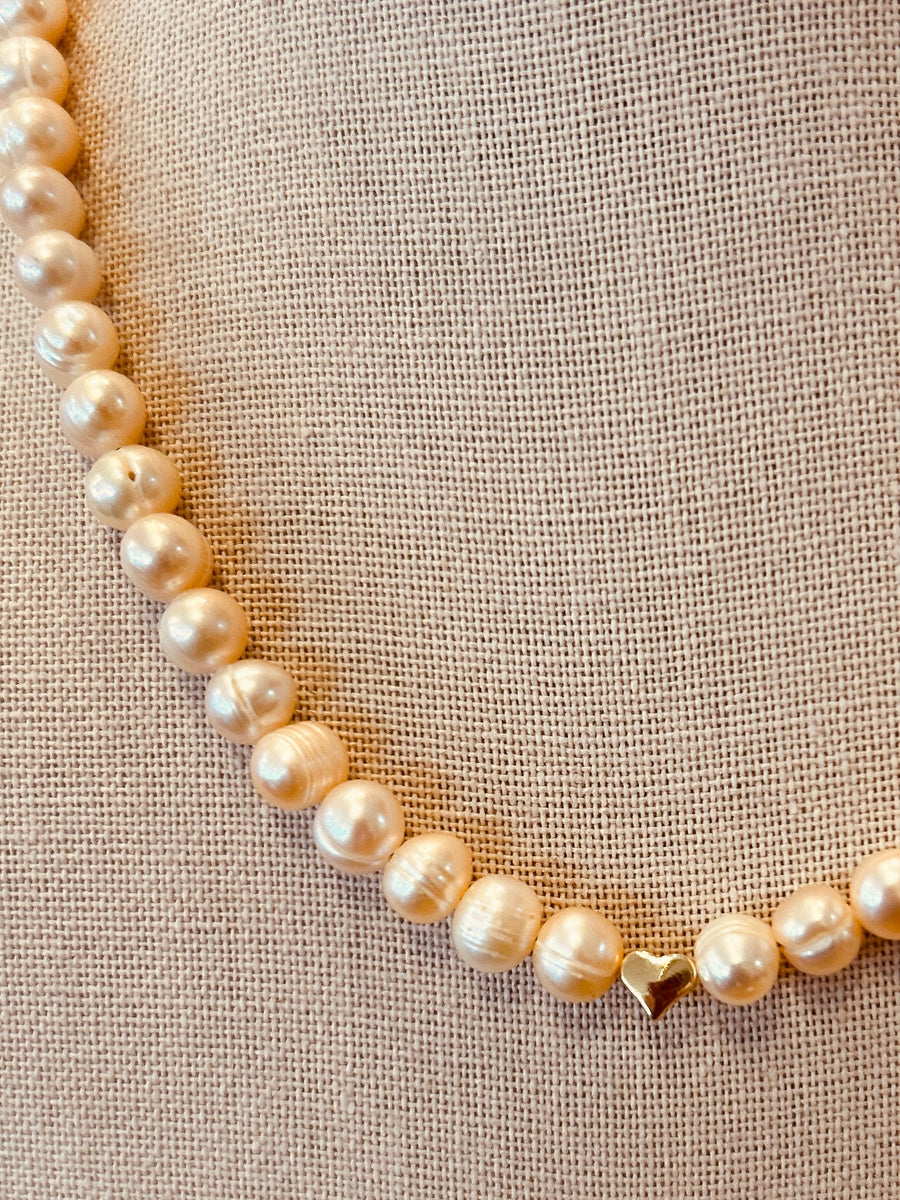 Charleston Pink Pearl Heart Choker - The Riviera Towel Company, styled