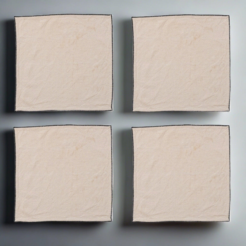 Cotton Napkins w/ Edge Stitching, Natural & Black, Set of 4