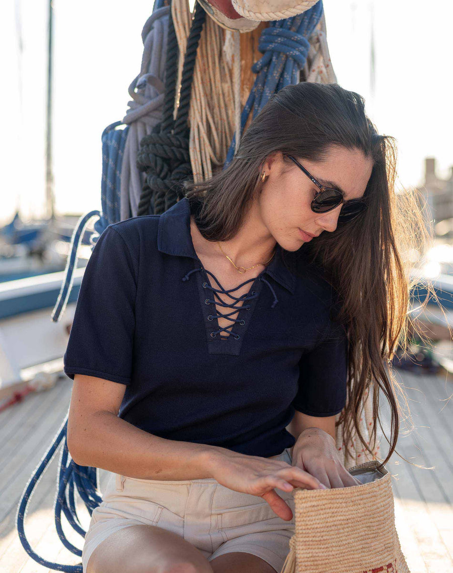 Earhart Lace Up Tee, view 2, styled