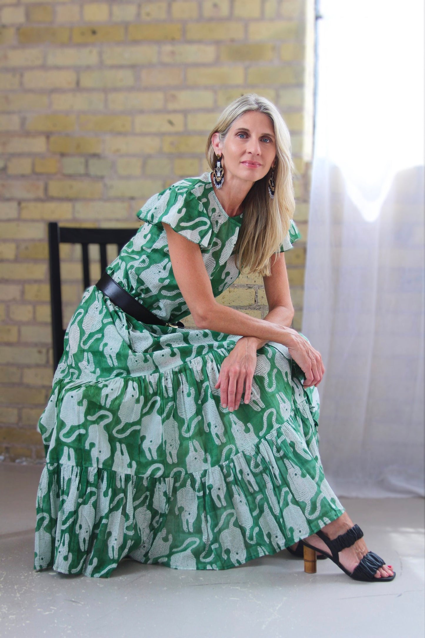 Kenya Flutter Sleeve Green Tiger Dress