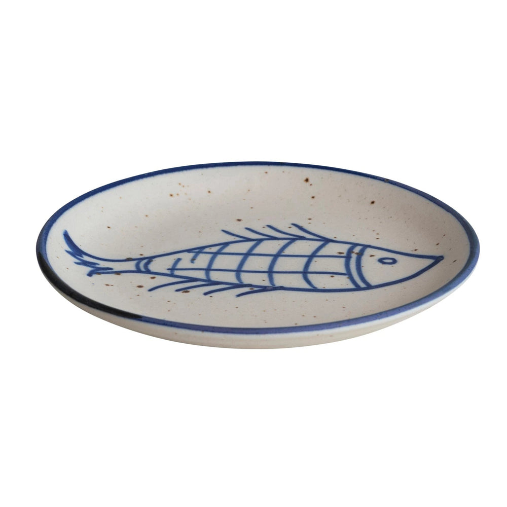 Hand-Painted Stoneware Plate w/ Fish