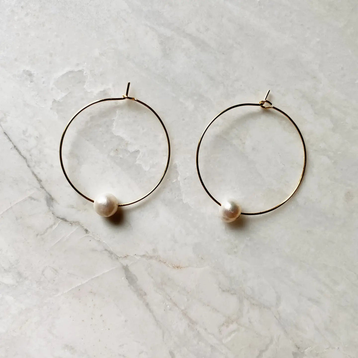 Large Freshwater Pearl Gold Hoops - The Riviera Towel Company