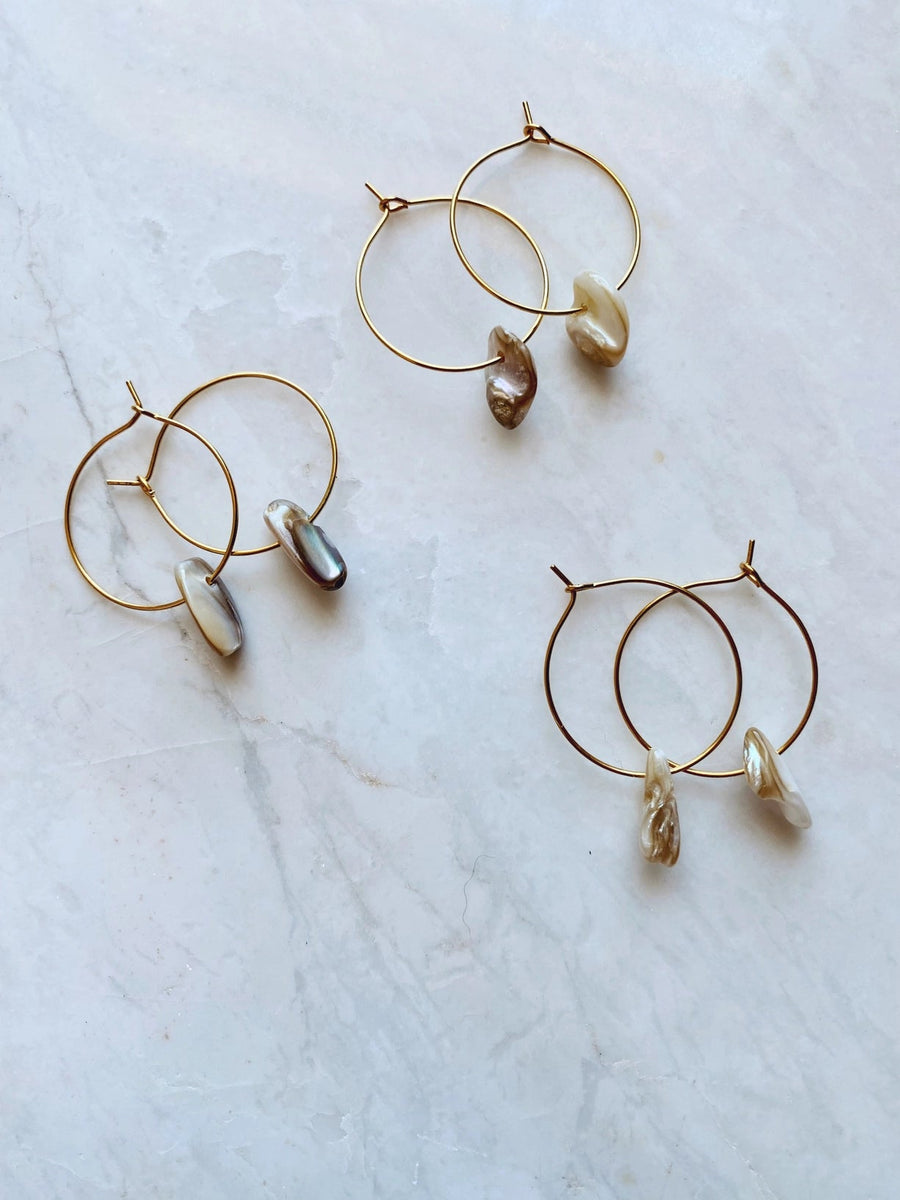 Medium Seashell Gold Hoops - The Riviera Towel Company, styled
