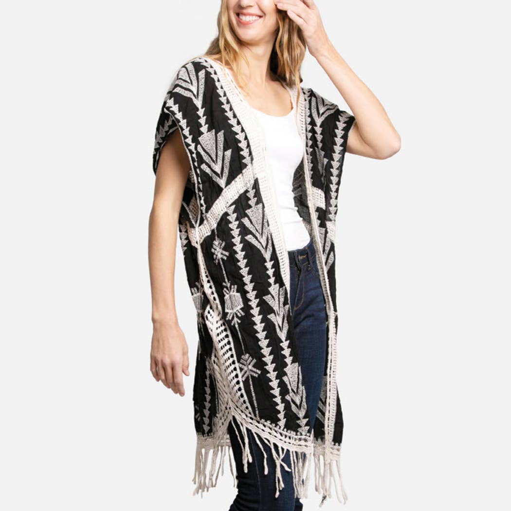 Long-Laced Boho Pattern Kimono - The Riviera Towel Company