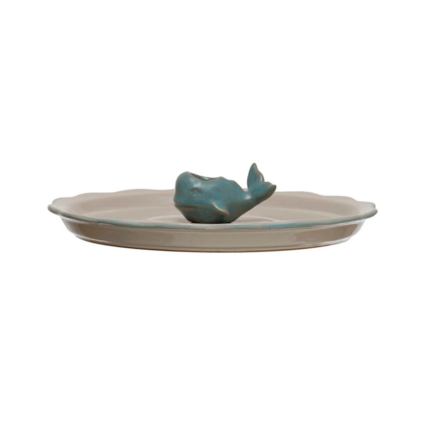 Stoneware Plate w/ Whale Toothpick Holder - The Riviera Towel Company, styled