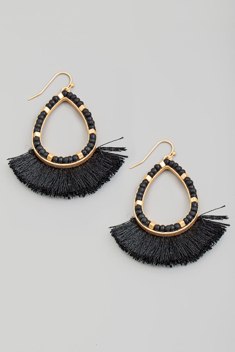 Teardrop Cutout Fan Tassel Earring - The Riviera Towel Company