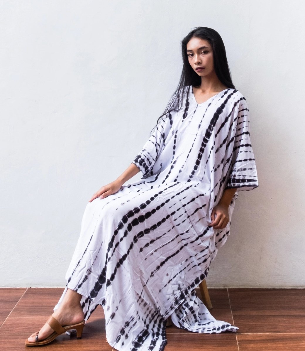 Tie Dye Kaftan Dress White Black Tie Dye Kaftan Dress White Black