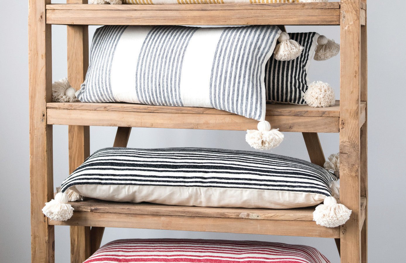 Woven Striped Lumbar Pillow with Tassels - The Riviera Towel Company