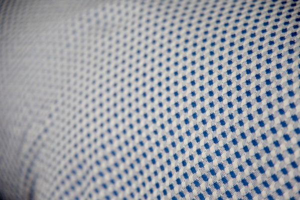 Close-up of a blue and white Turkish cotton weave