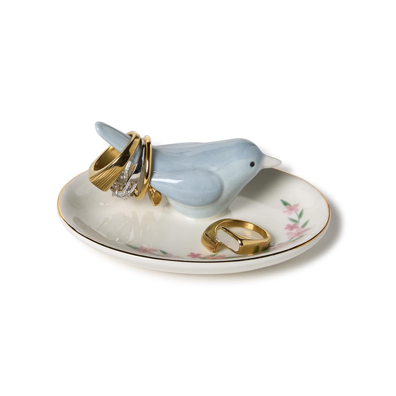 Blue Bird Ceramic Ring Holder