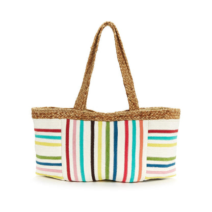 Striped Woven Jute Tote Bag, view 4