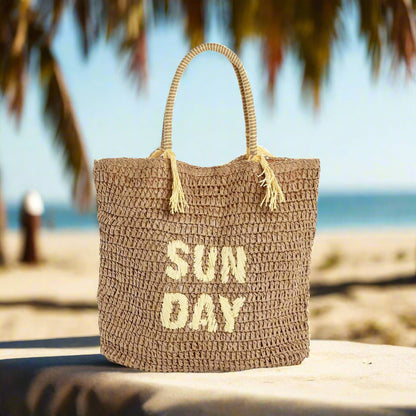 Embroidered Raffia Tote, view 6