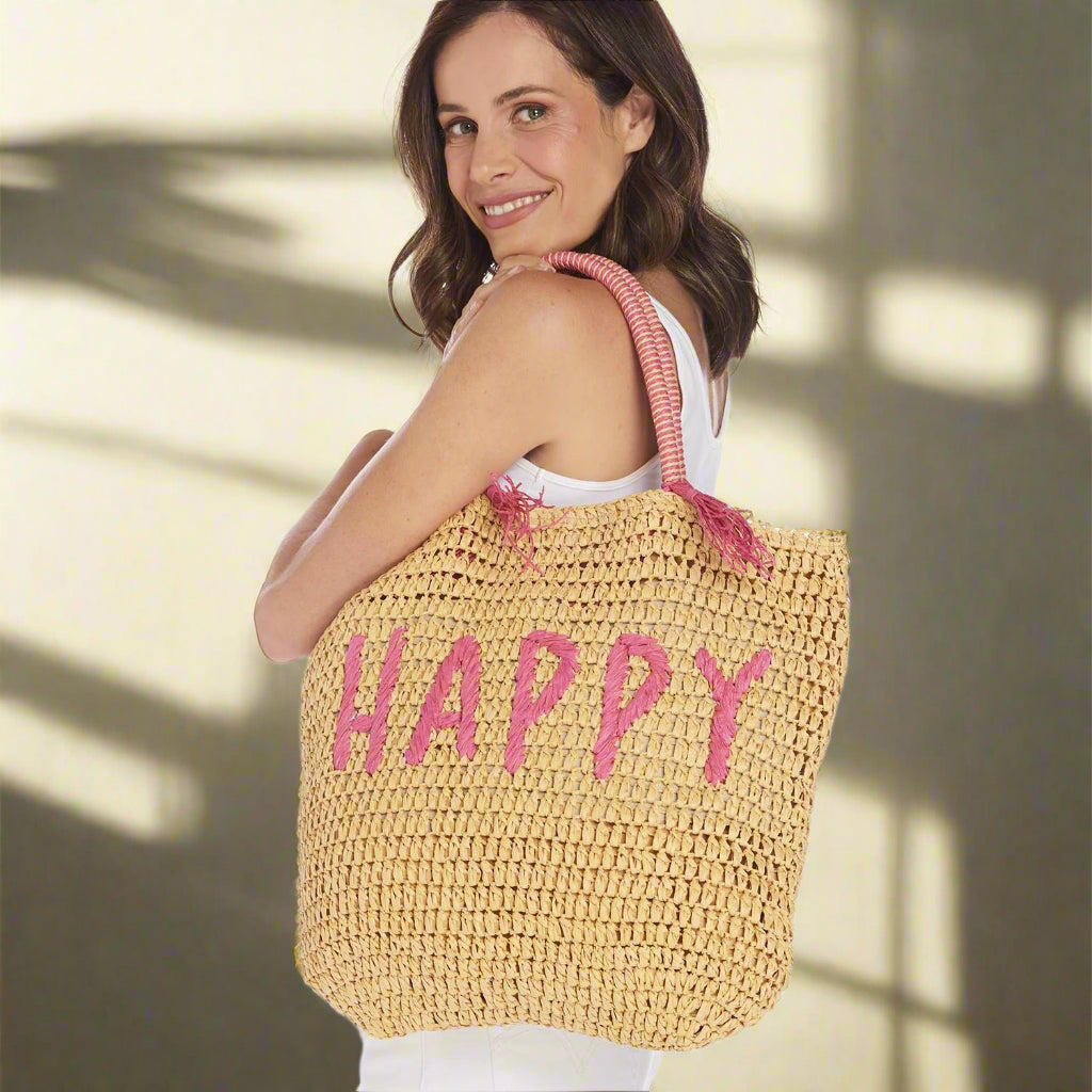 Embroidered Raffia Tote