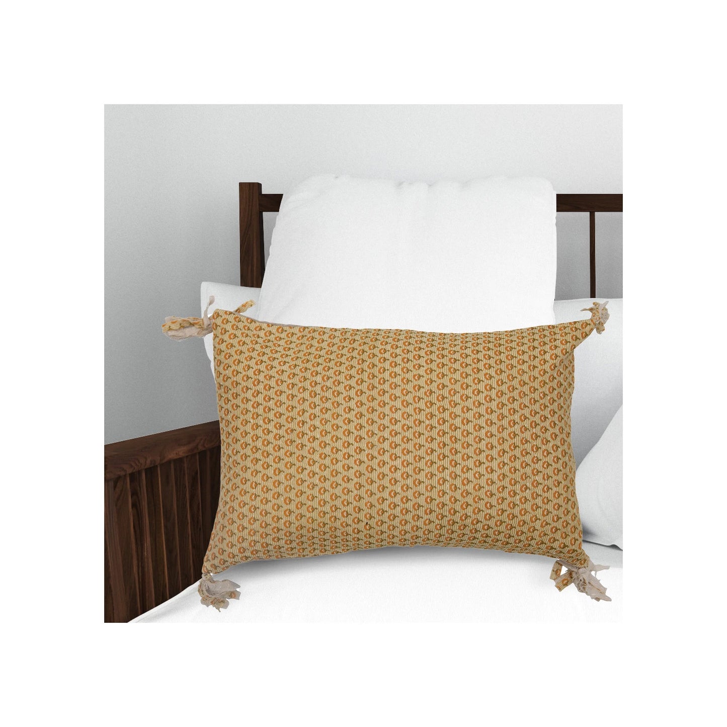 24" x 16" Cotton Printed Lumbar Pillow with Frayed Tassels