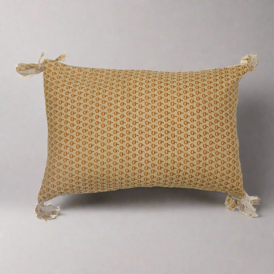 24" x 16" Cotton Printed Lumbar Pillow with Frayed Tassels