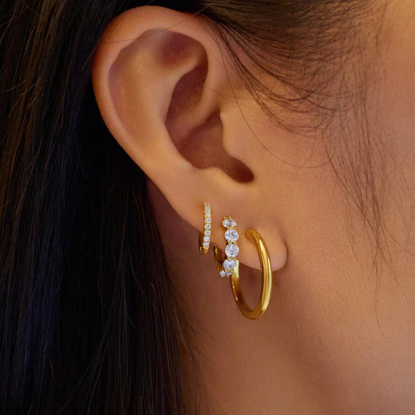 Gold Quintet Sparkle Huggie Hoop Earrings, view 2