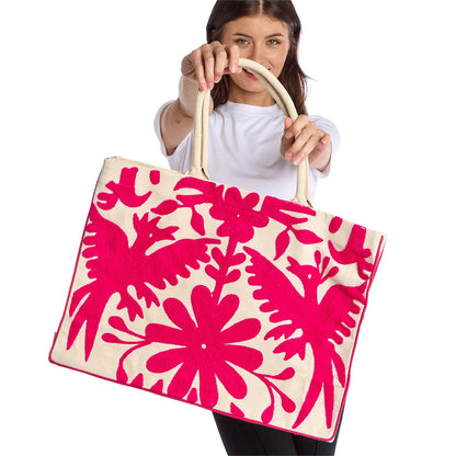 Flora and Fauna Embroidered Tote Bag, view 4