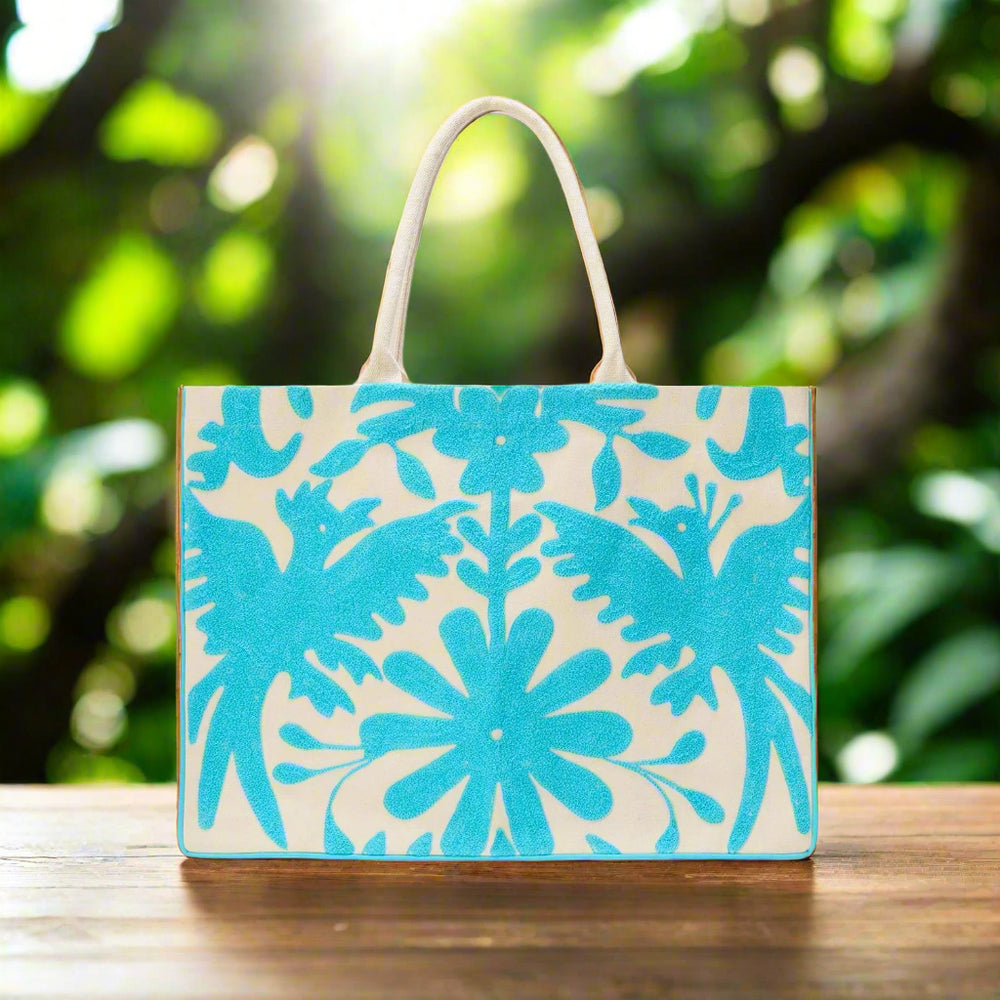 Flora and Fauna Embroidered Tote Bag