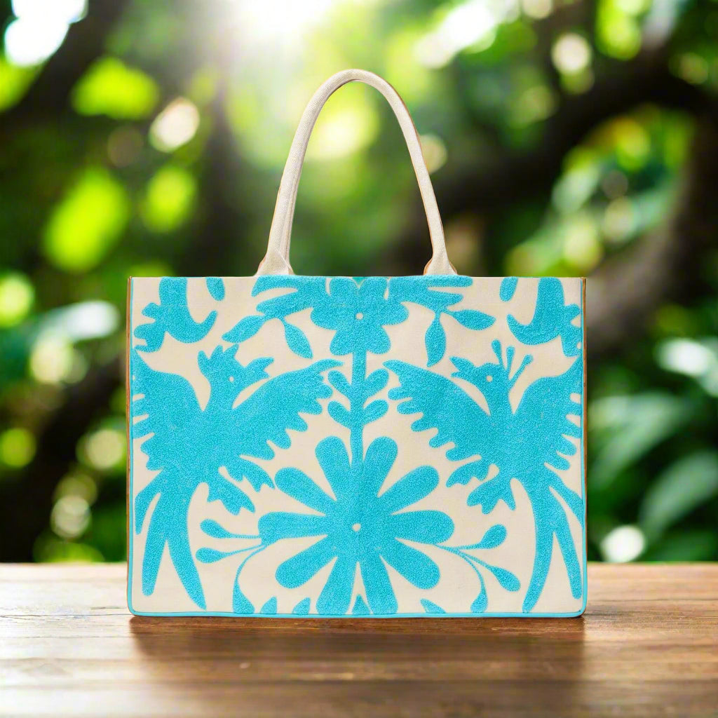 Flora and Fauna Embroidered Tote Bag, view 2