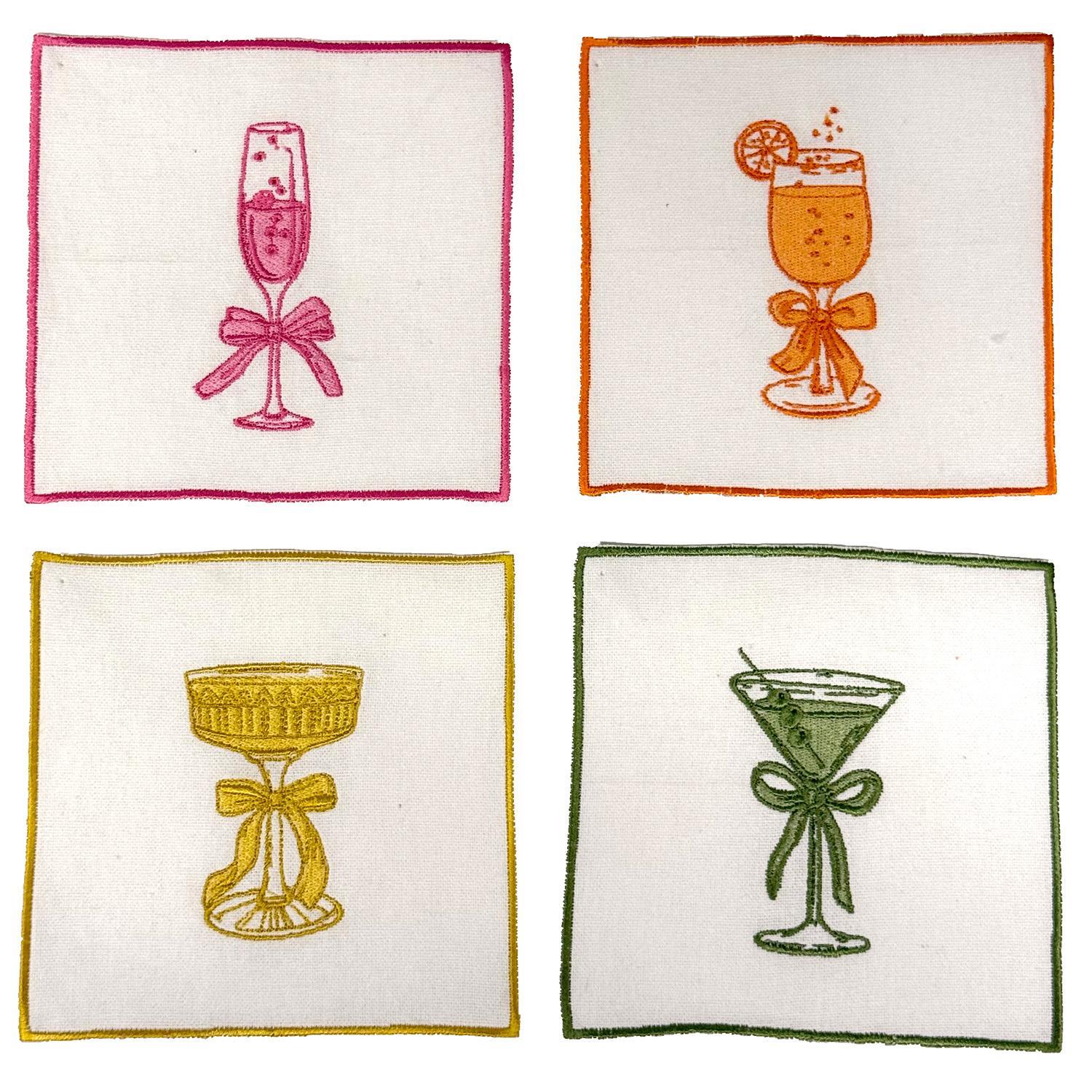 Cheers Embroidered Cocktail Napkins