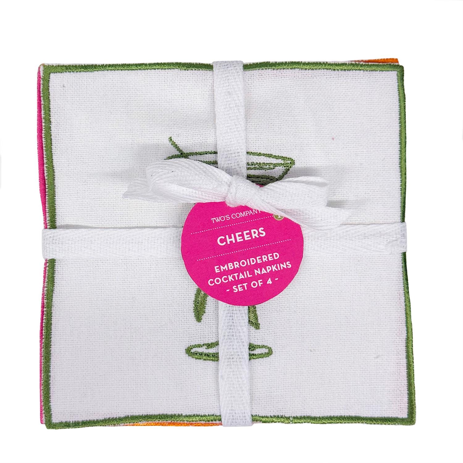Cheers Embroidered Cocktail Napkins