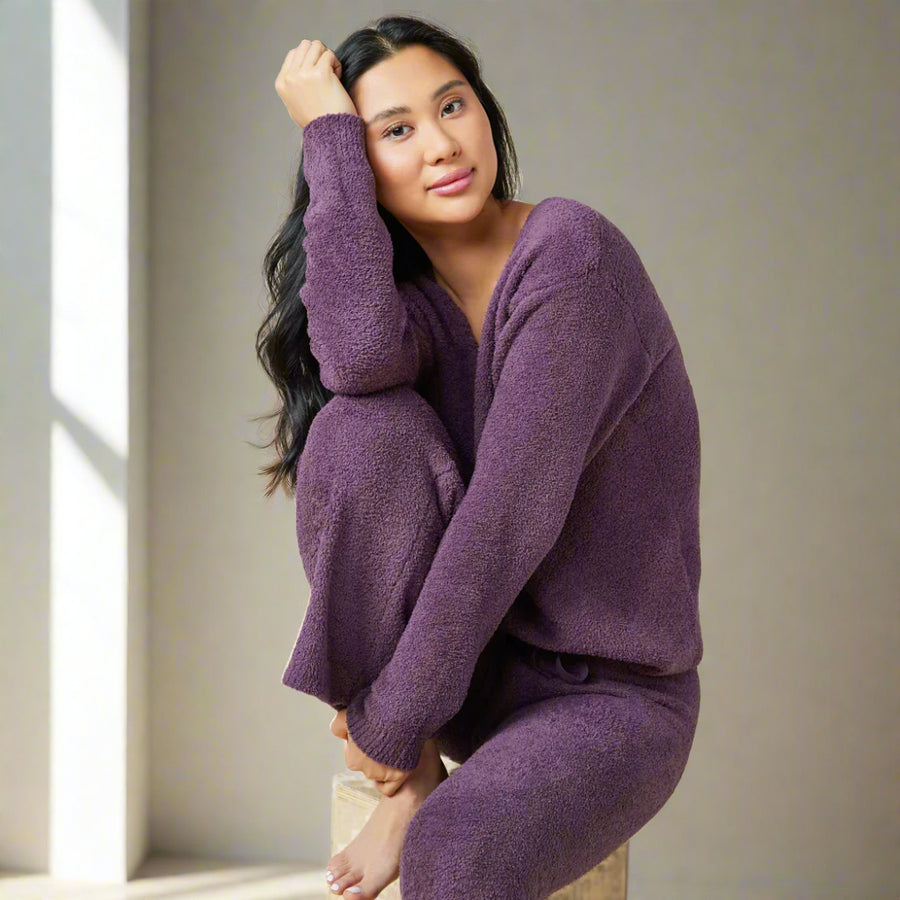 Solid Marshmallow V-Neck Lounge Set