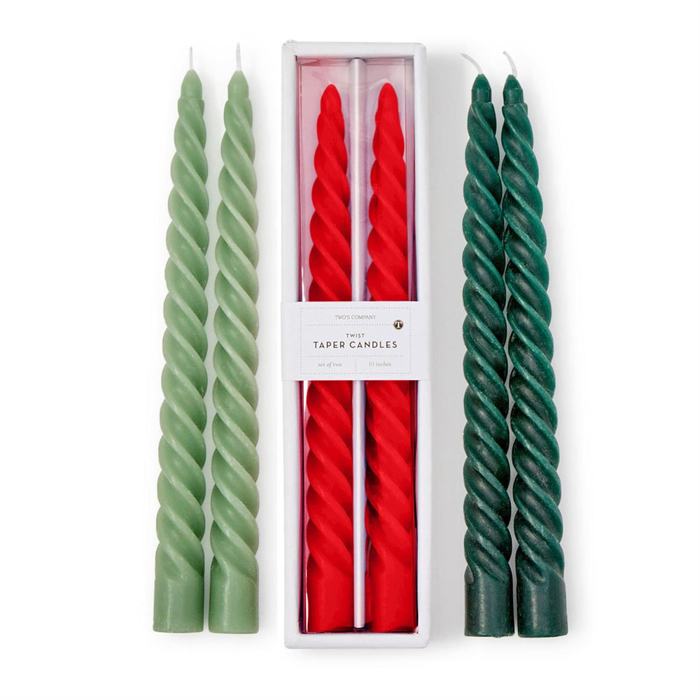 Twisted Holiday Taper Candles, Set/ 2