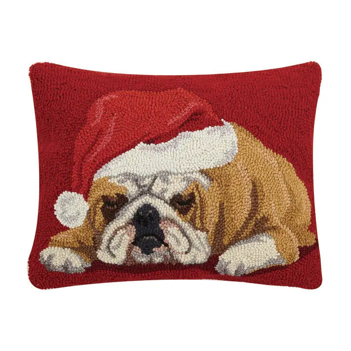 Bulldog Santa Hat Hook Pillow