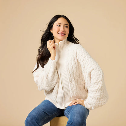 Cable Knit Marshmallow Funnel Neck Jacket