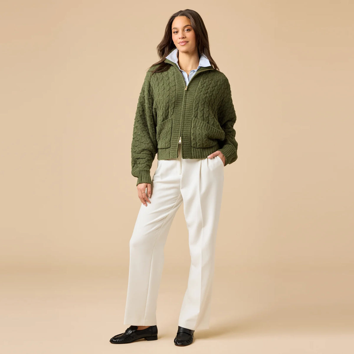Cable Knit Marshmallow Funnel Neck Jacket