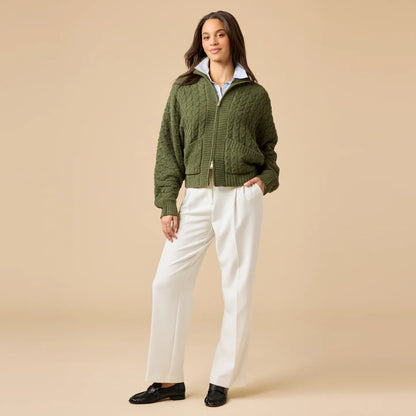 Cable Knit Marshmallow Funnel Neck Jacket