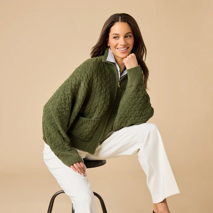 Cable Knit Marshmallow Funnel Neck Jacket