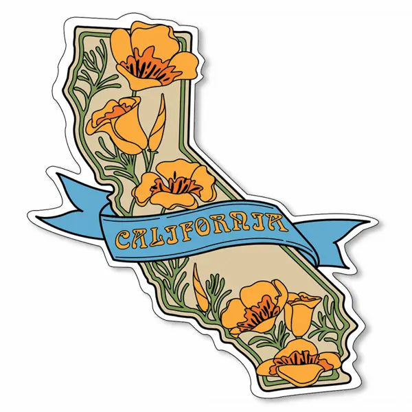 Ca State W/Poppies Sticker